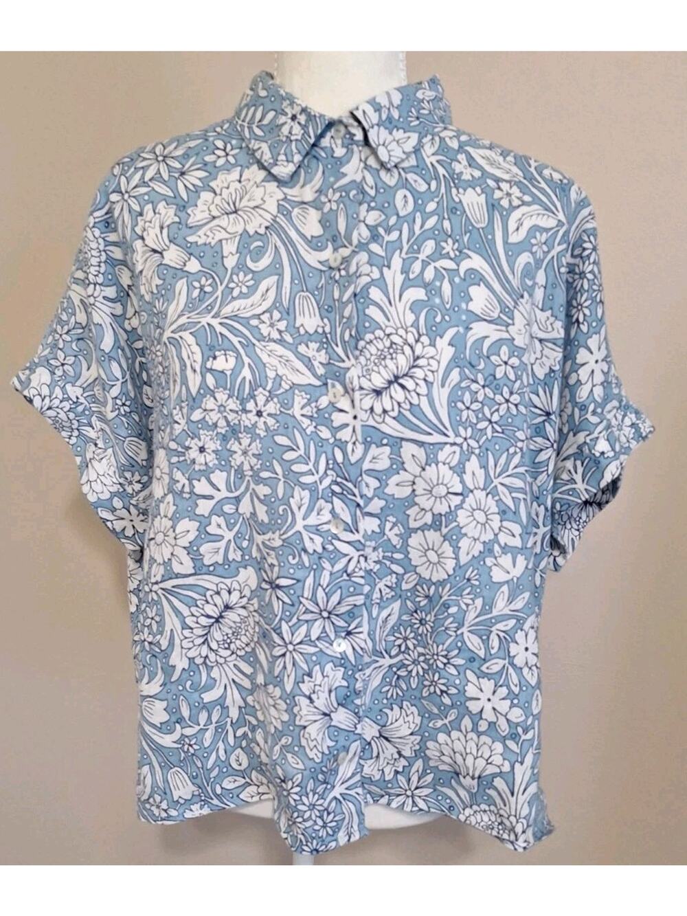 Rachel Ashwell Women’s 100% Linen Floral Top Crop Size Large NWOT